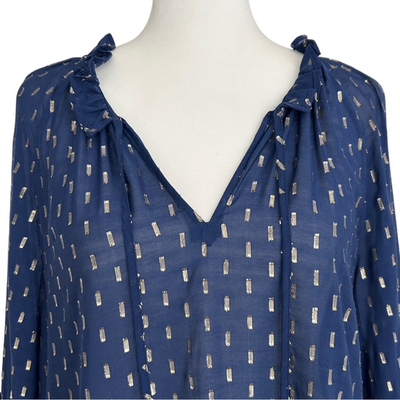 Vinyard Vines Lurex Clip Dot Silk Blend Semi-Sheer Top (XS) - Picture 9 of 16